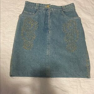 vintage mondi Embroidered Denim Skirt